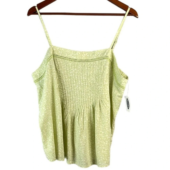 OLD NAVY NWT Lemon Lime Ditsy Floral Tank Top Ladder Lace Pleated Adj Strap L - Picture 13 of 13